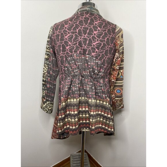 Sacred Threads Cardigan Womens M Open Front Boho Artsy Mixed Prints Asymmetrical - Picture 7 of 8